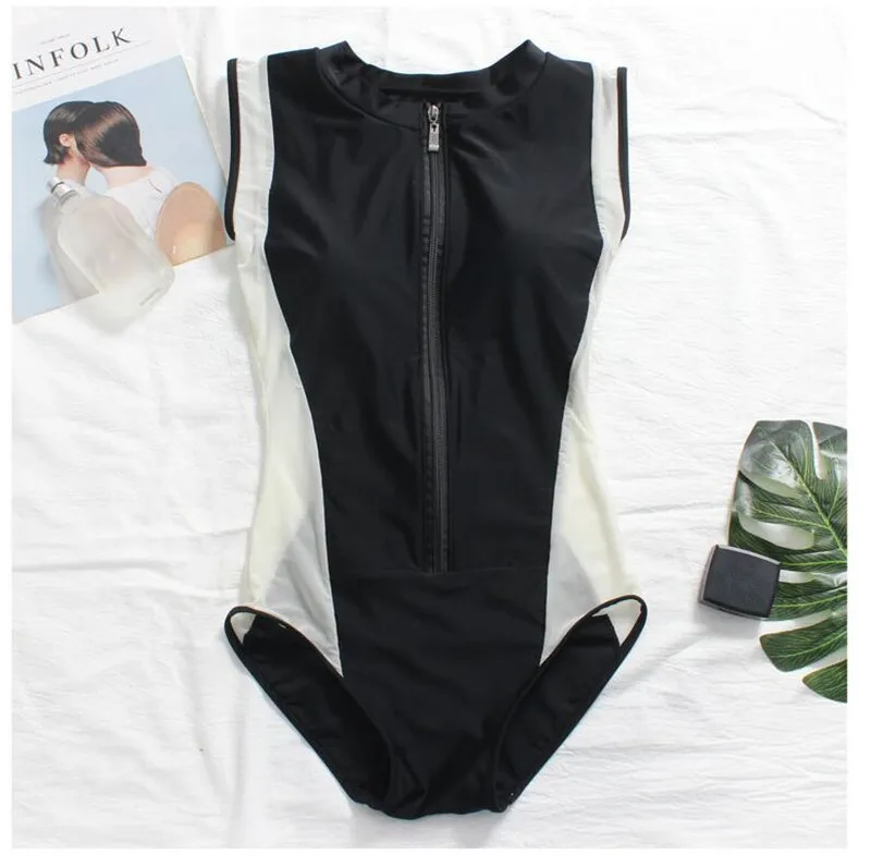 Купальник 2018 Новые однотонные черные с сеткой sexy one piece Купальники Женщины
