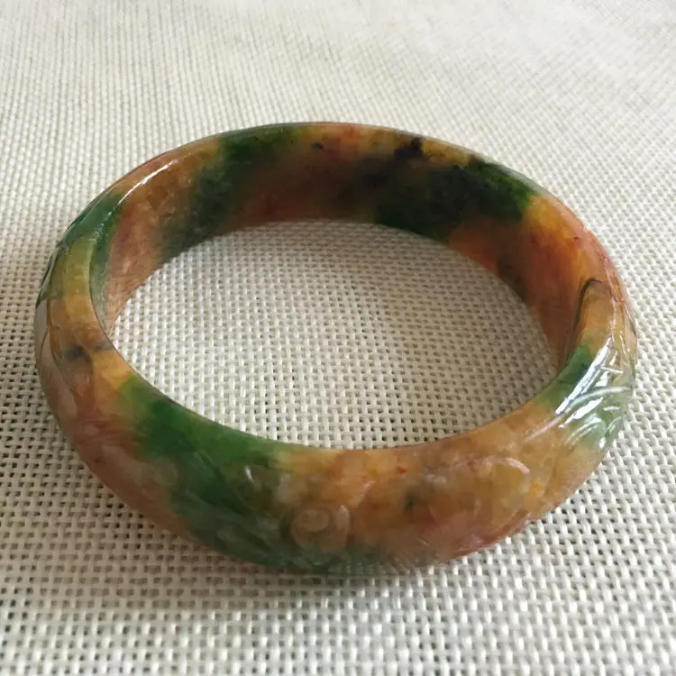 wyan A-5727 Vintage China Hand-carved Brown Green k Bracelet Bangle 57mm | Украшения и аксессуары