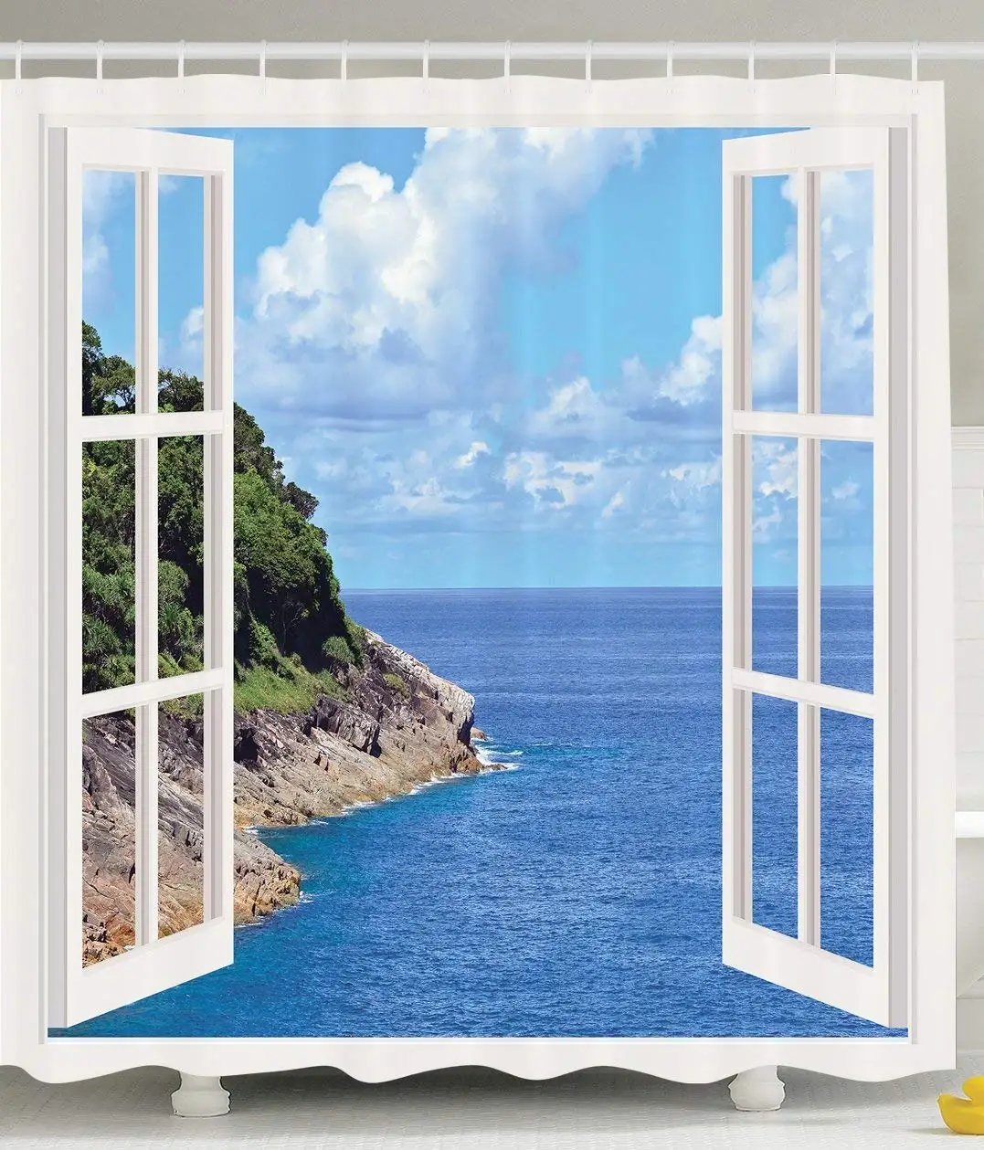 Декор для ванной комнаты тропический остров горный океан тема деревянное окно с