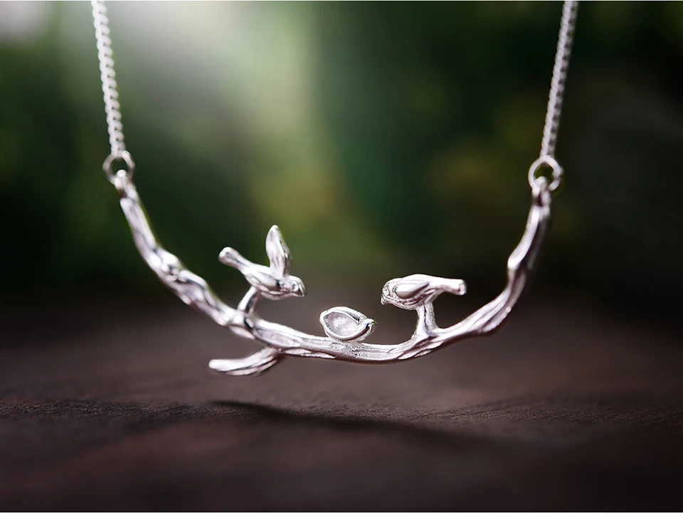 Lotus Fun реальные 925 серебро ручной работы Fine Jewelry птица On Отрасли ожерелье с подвеской Acessórios для женщин колье