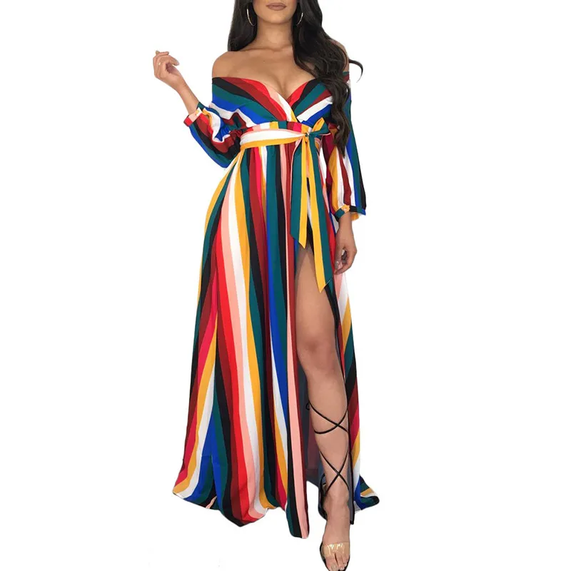 Женское платье макси с открытыми плечами и рукавами сексуальное осеннее длинным