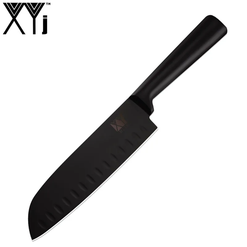 H.7 santoku knife XYj набор кухонных ножей из нержавеющей стали, 6 шт., интегрированный дизайн, черная ручка, нож для нарезки хлеба, Santoku, нож для очистки овощей - Цвет: H.7 santoku knife