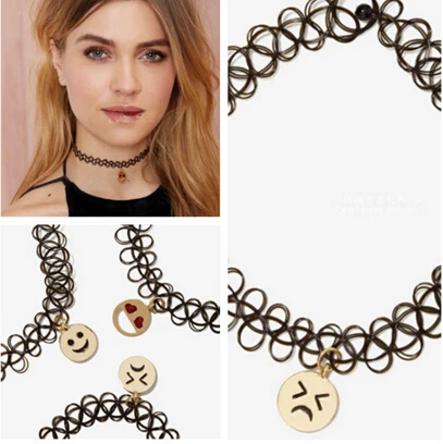 NT064 Модный Богемия Boho Черный Упругие Тканые Линия Улыбки Сердитое Лицо Ожерелье