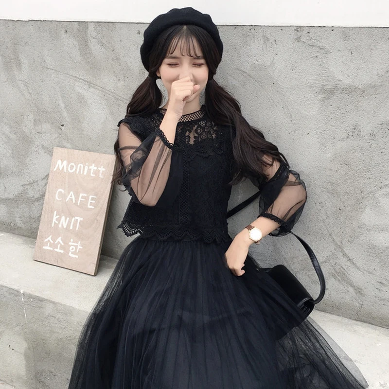 Новая модная брендовая Летняя женская одежда в Корейском стиле милое кружевное