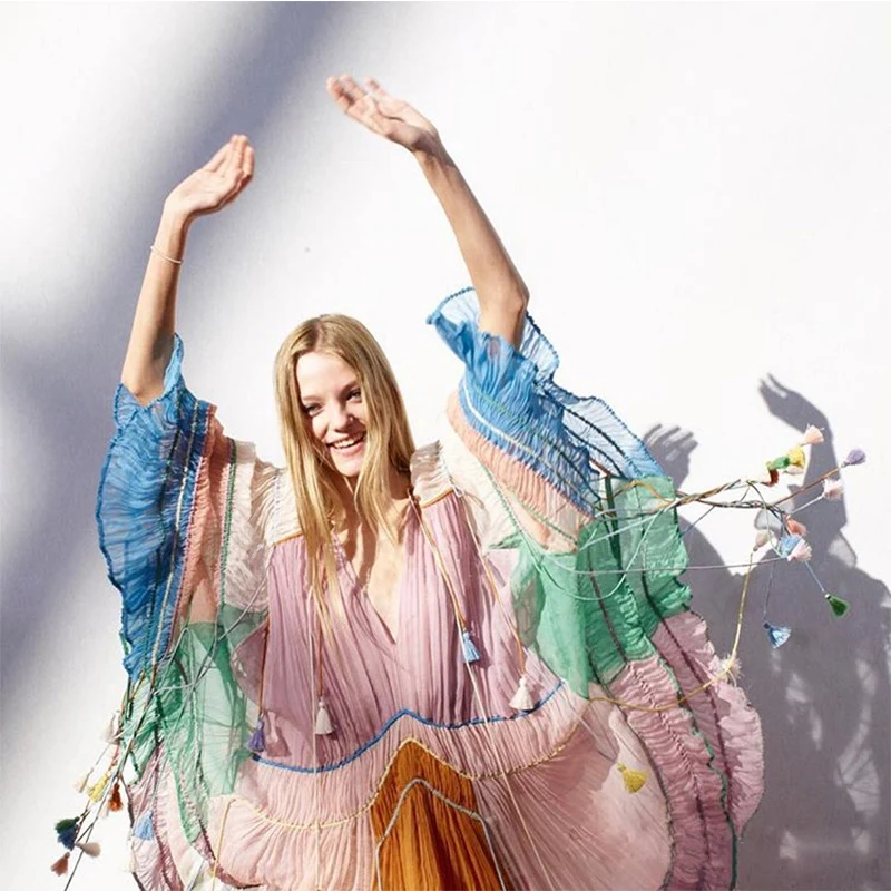 Взлетно-посадочной полосы 2017 Новый Весна Лето женщин Бохо пляжное платье шифон