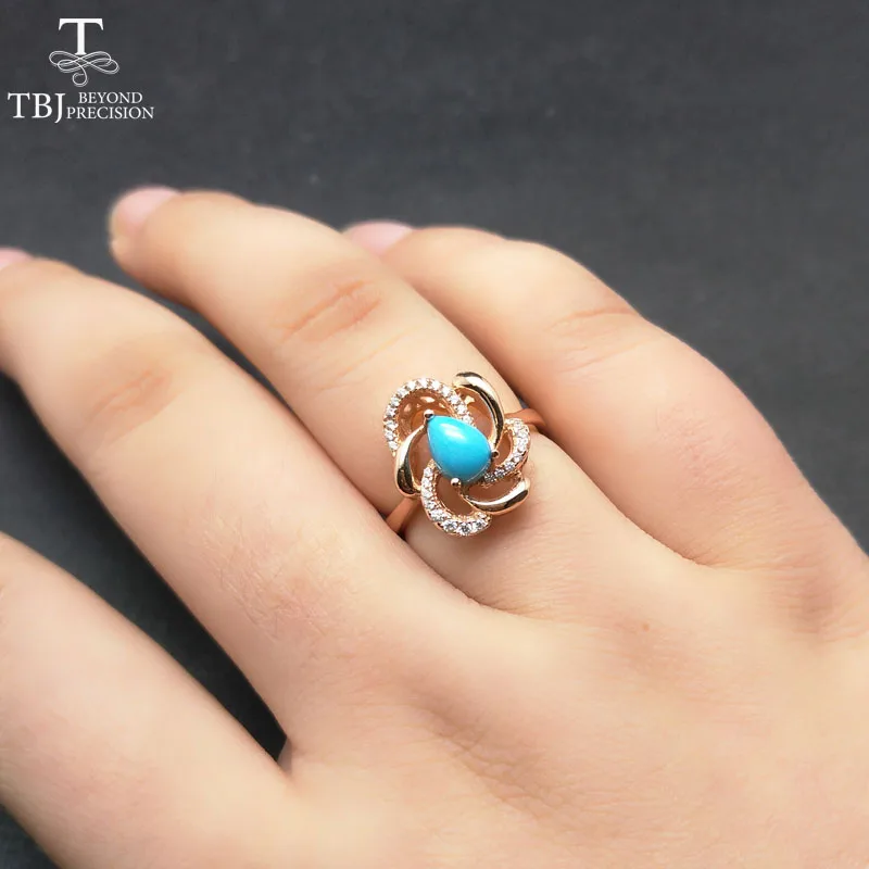 TBJ Elegant jewelry set with natural sleep beauty turquoise earring and ring in 925 sterling silver fine |