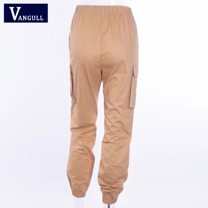 Vangull Solid High Waist Women Pants 2021 New Spring Fashion Side Big Pocket Female Loose Cargo Casual Sweatpants | Женская одежда