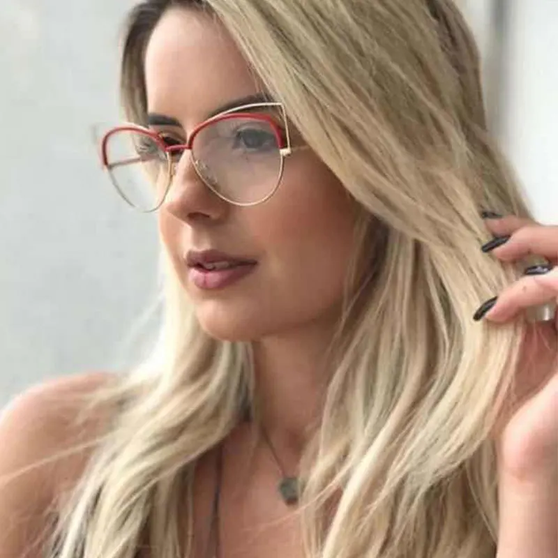 CCSPACE женские очки кошачий глаз оправа металл пилот цветное покрытие для бровей