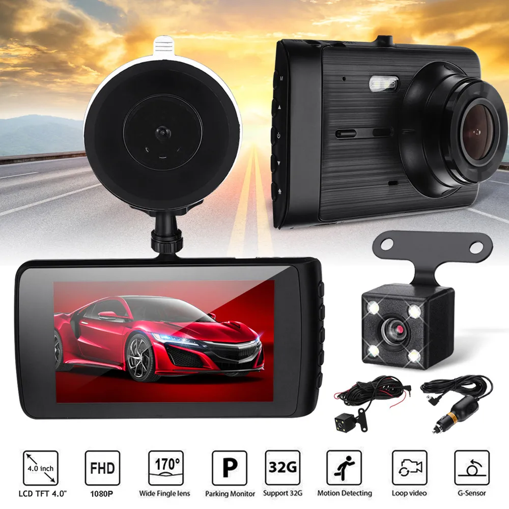HD 1080 P Видеорегистраторы для автомобилей тире Камера 170 ° Двойной объектив 4 дюйма ЖК-дисплей камера с экраном видео Регистраторы Эспехо Retrovisor Con Camara De исходя 3,12