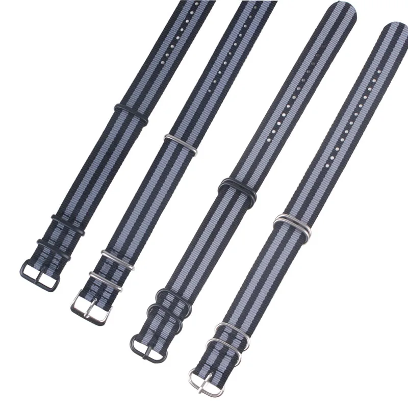 

Buy 2 get 10% off) 18mm 20 mm 22mm 24mm Cambo Grey Stripe Black Zulu fabric Nylon watchband Watch Strap Rings Bands Buckle nato