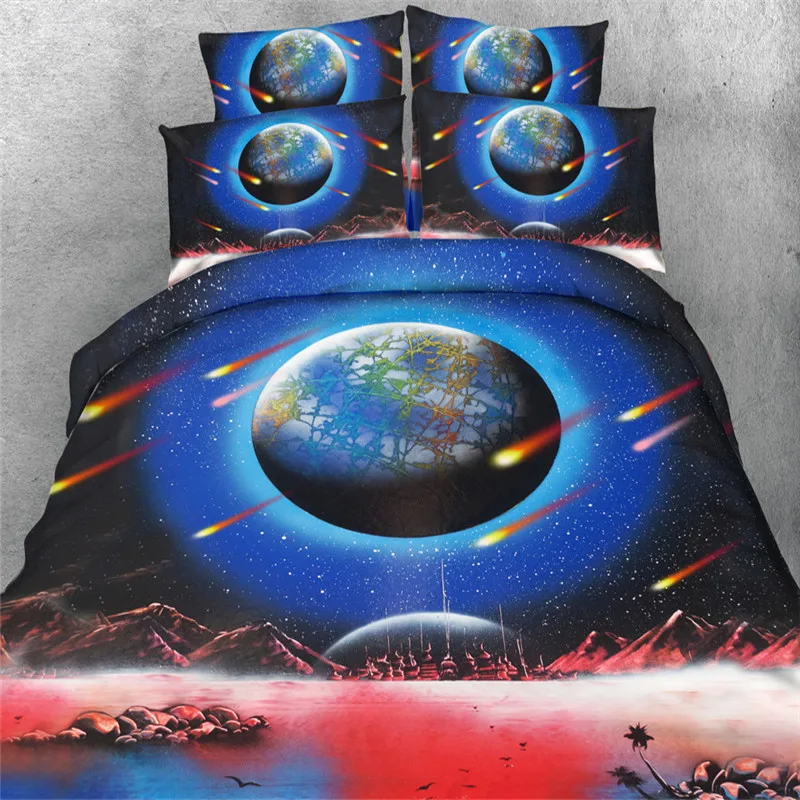 Free shipping 4pcs 3d planet/falling star/meteor/shooting star bedding set without filling twin/full/queen/king/super king size | Дом и сад