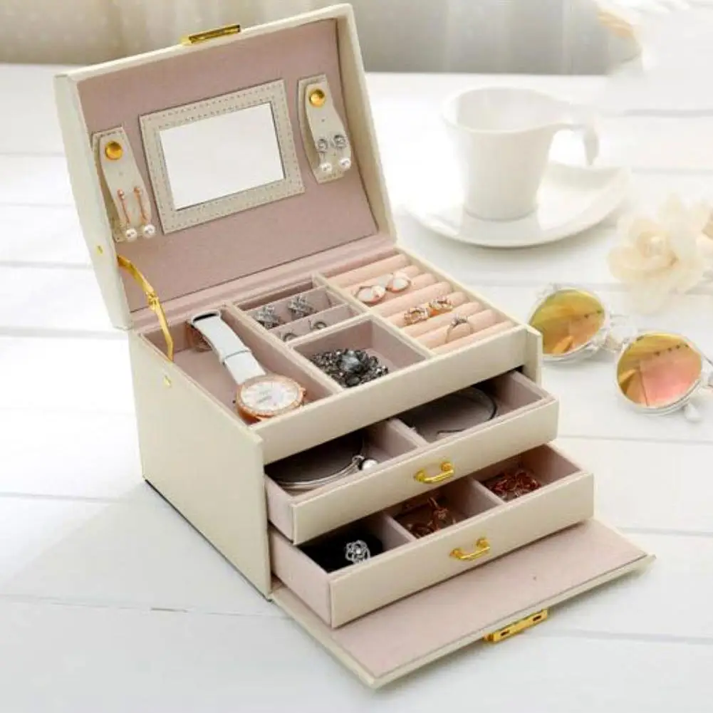 

3 Tiers Jewelry Packaging Box Makeup Earrings Case Storage Organizer Container trendy