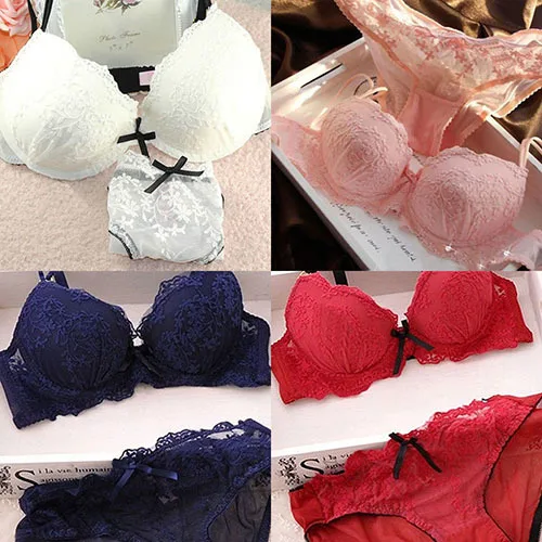 Women Sexy Lace Flower Embroider Bow Decor Push Up Bra Set Knickers Lingerie New Arrival Hot Sale | Женская одежда