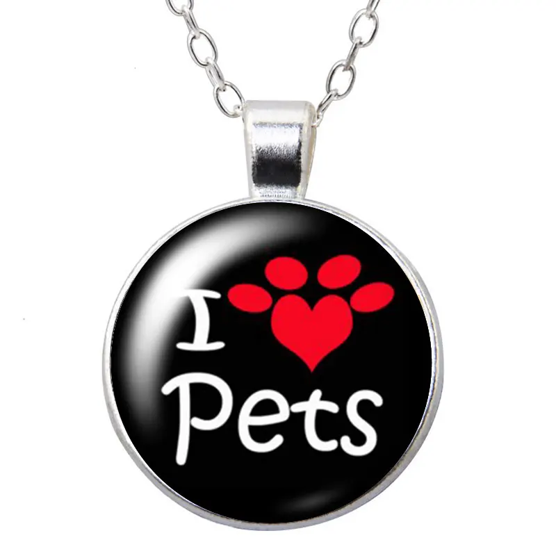 Милое круглое ожерелье с подвеской Love Pet Cats Dogs Footprint 25 мм стеклянный кабошон для