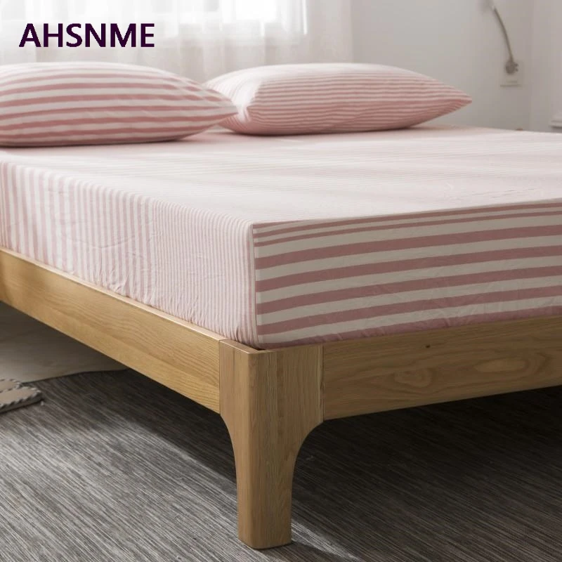 Pink stripes AHSNME Простыня из чистого хлопка, мягкая, прохладная, летняя, розовая, в полоску, в клетку, простыня 90x200/120x200/180x200 см - Цвет: Pink stripes