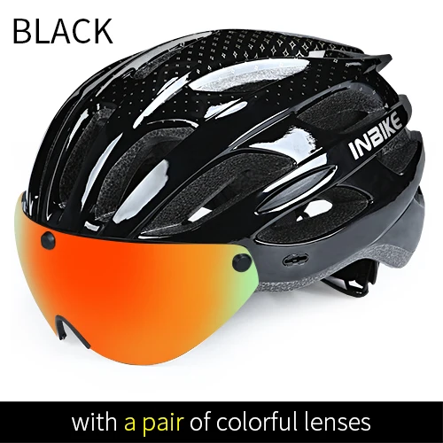 Black 1Colorful Lens INBIKE велосипедные шлемы для мужчин и женщин MTB дорожный велосипедный шлем ультралегкий цельный велосипедный шлем с очками для езды - Цвет: Black 1Colorful Lens