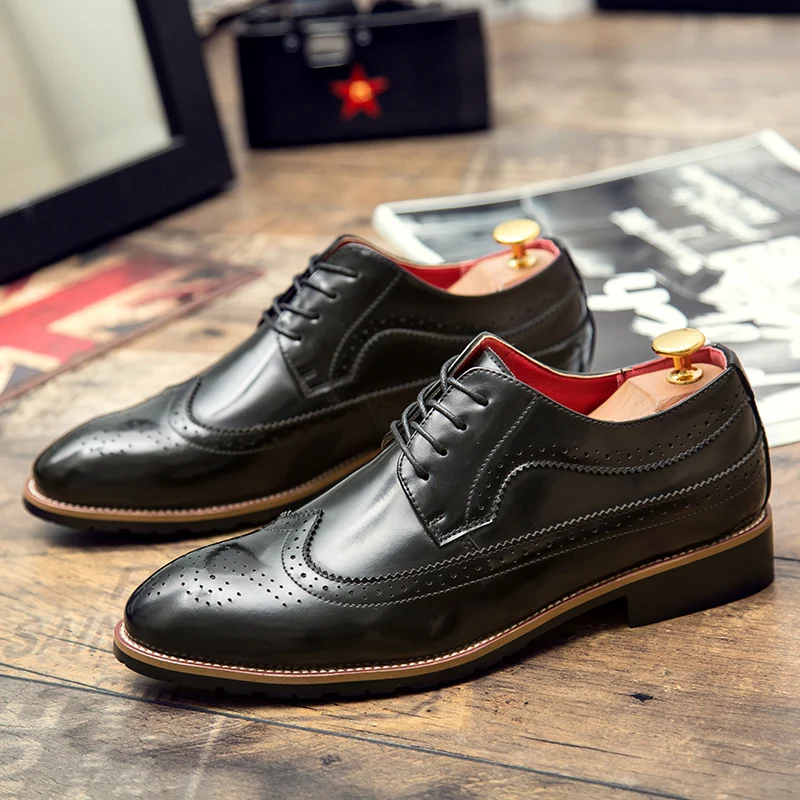 

Metal Vintage Men Oxfords For Men Dress Shoes Pointed Toe Brown Red Black
