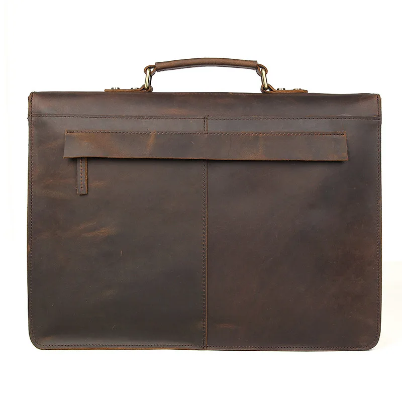 Мужской винтажный портфель Nesitu коричневый из натуральной кожи Crazy Horse для
