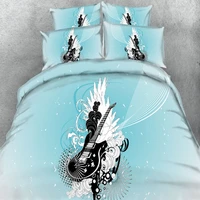 100cotton 4pcs music guitar bluered bedding set twinfullqueenkingsuper king size free shipping