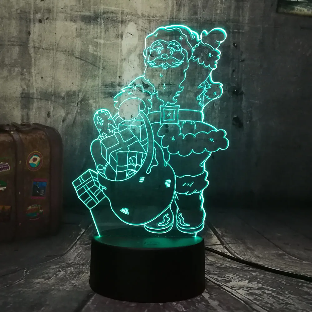 Рождественская Новогодняя лампа Санта Клаус 3D LED RGB ночные светильники USB