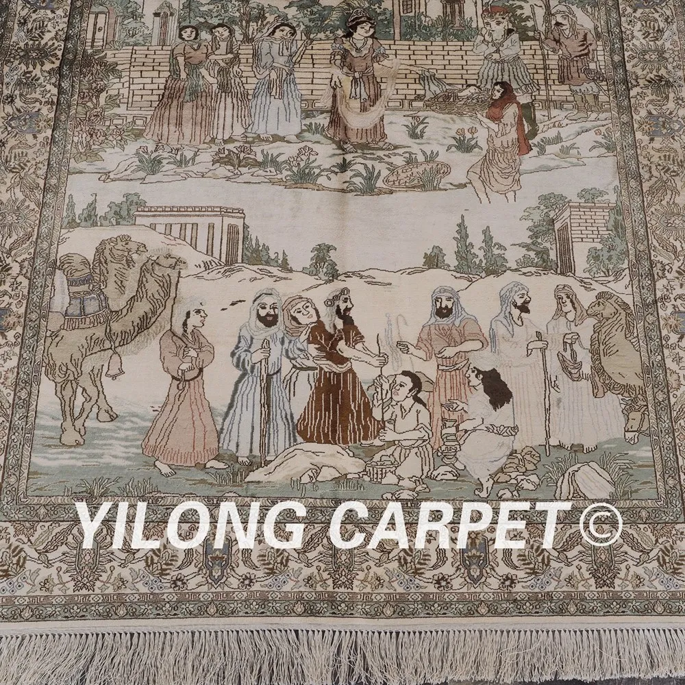 Yilong 4 'x 6' 300 линия персидский шелковый ковер винтажная художественная