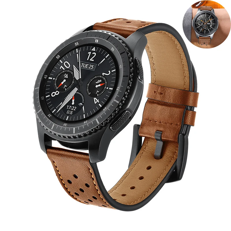 Ремешок из натуральной кожи для samsung galaxy watch 46 мм S3 Frontier/Classic браслет huami amazfit huawei 2