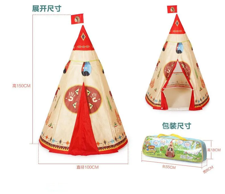 Вигвам детский портативный с индийским рисунком безопасный игровой домик для