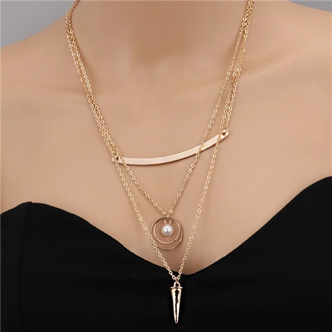 Style 6 Tenande, простой стиль, многослойное ожерелье с кругами, листьями, кристаллами, искусственным жемчугом, массивные ожерелья, подвески для женщин, цепочка в богемном стиле - Окраска металла: Style 6