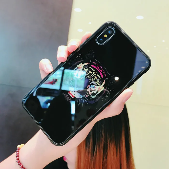 Marvel Человек-паук Бэтмен световой Стекло чехол для iPhone XR XS MAX 7 6 8 плюс Черная пантера Железный человек чехол телефона для iPhone X 10 - Цвет: tiger