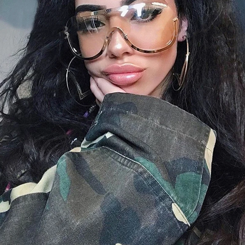

Oversized Sunglasses for Women Big Shield Luxury Goggle Big Size Female Clear Lens glasses Transparent Gradient Rimless 5143 T