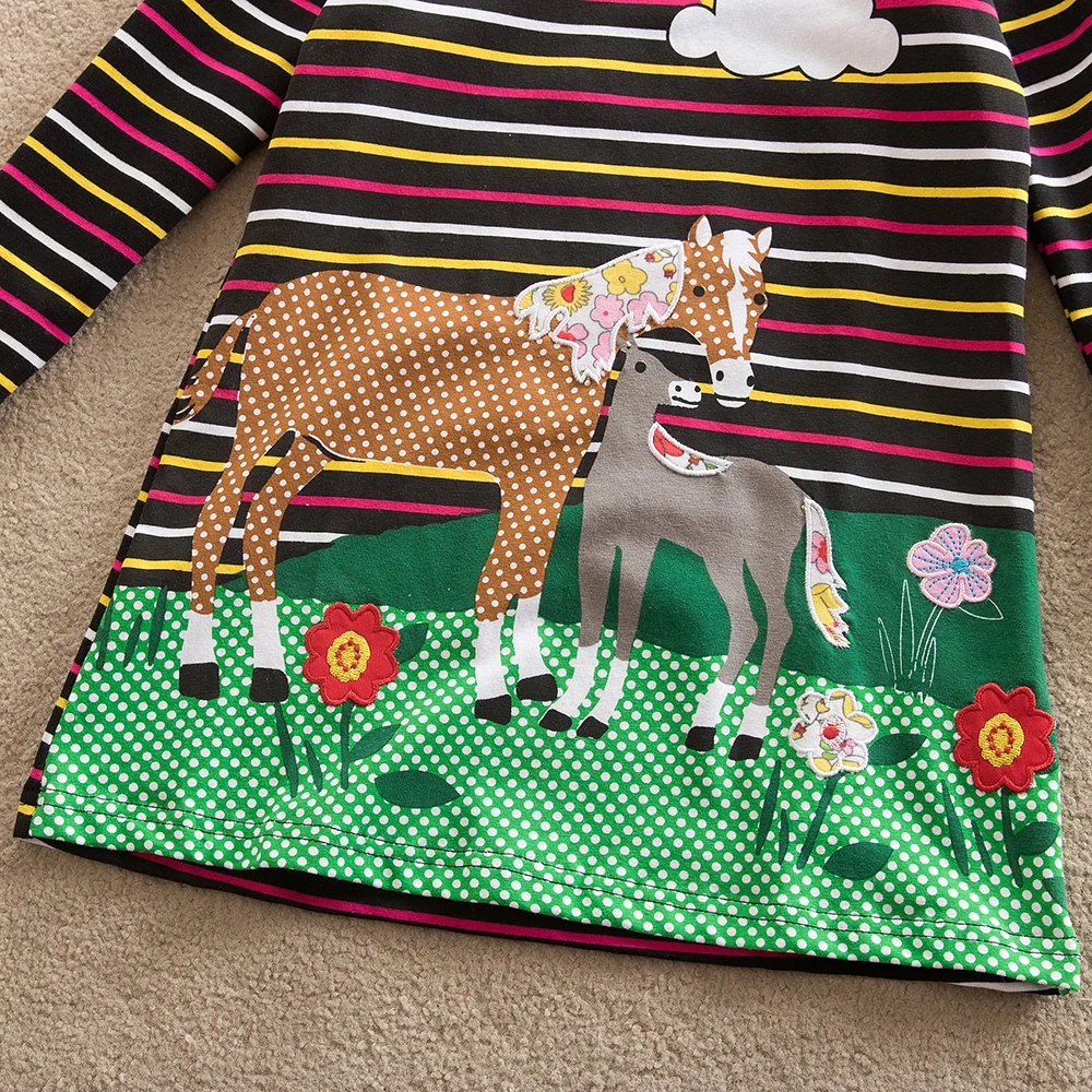 NEAT Spring Autumn Baby Girl clothes kids Long sleeve dress Stripe printing animal picture casual cotton AL6461 | Детская одежда и