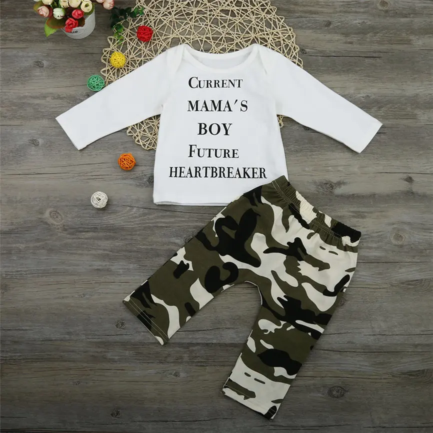 Clothing Sets 2018 Tracksuit Newborn Kids Baby Boys Outfits Clothes Letter T-shirt Tops+Camouflage Pants Set Dropshipping BTTF | Детская