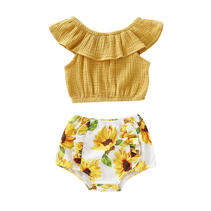 Boho/комплекты летней одежды для новорожденных девочек топы с открытыми плечами и