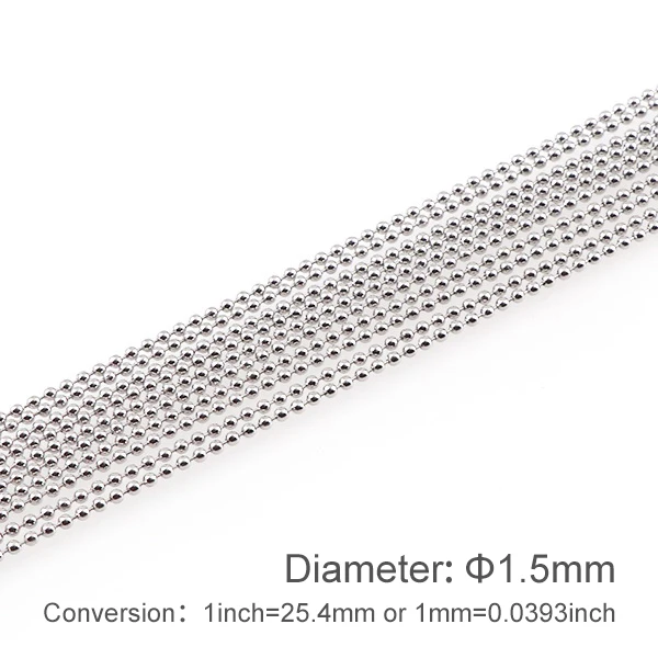1.5mm 5 meters 5 метров, 1,5 мм, 2 мм, 2,4 мм, 3 мм, нержавеющая сталь, бисерный шар, цепь, объемные ювелирные изделия, цепочки, сделай сам, брелок, ожерелье, модное ювелирное изделие - Окраска металла: 1.5mm 5 meters