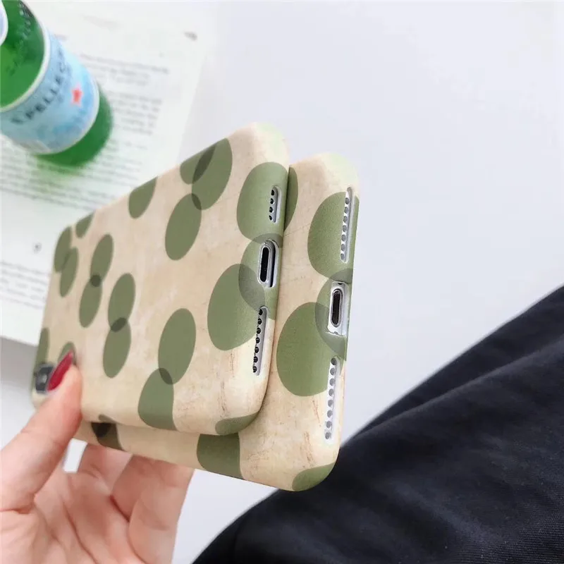 Matte oil painting green wave point phone case For iphone XS MAX XR X 6 6s 7 8plus anti-staining soft shell TPU back cover |