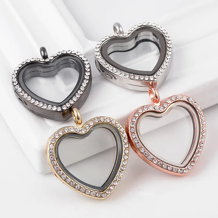 

10Pcs/Lot Mix Color Heart Glass Picture Living Locket Pendant For Women Floating Medaillon Relicario Couple Collier Jewelry Bulk