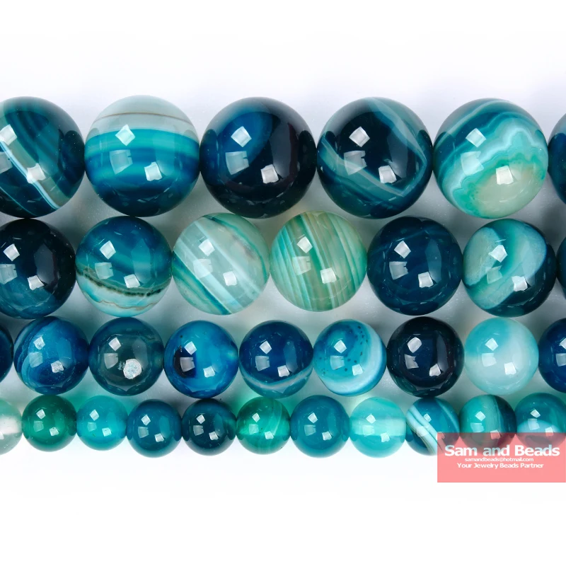 

Natural Peacock Blue Zircon Stripe Agates Round Loose Beads 6 8 10 12MM Pick Size For Jewelry Making PZLB50