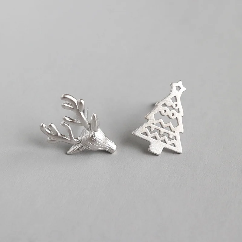 100% 925 Sterling Silver Simple Mini Elk Hollow Christmas Tree Stud Earrings for Women Fine Jewelry Engagement Gift WDE034 | Украшения и