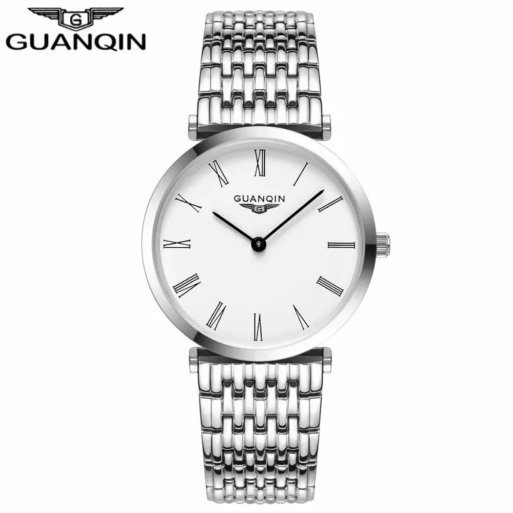 GUANQIN, женские часы,, Роскошные, Топ бренд, часы для женщин, Повседневная мода, золото, серебро, сталь, кварцевые часы для девушек, relogio feminino - Цвет: Silver White Roman