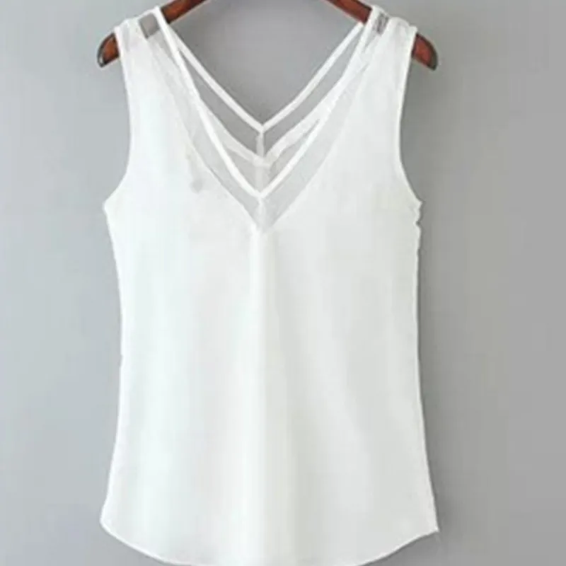 BEFORW Модные женские шифоновые блузки Топы с V-образным вырезом без рукавов