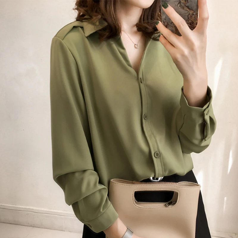 

Women Long-sleeved Chiffon Blouse Shirt 2018 Elegant Women Blouses Tops