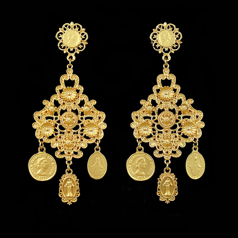 

Women's Baroque Dangle Earrings Party Retro Carved Coins Drop Earring Oorbellen Eardrop Aretes Brincos Jewelry Gift
