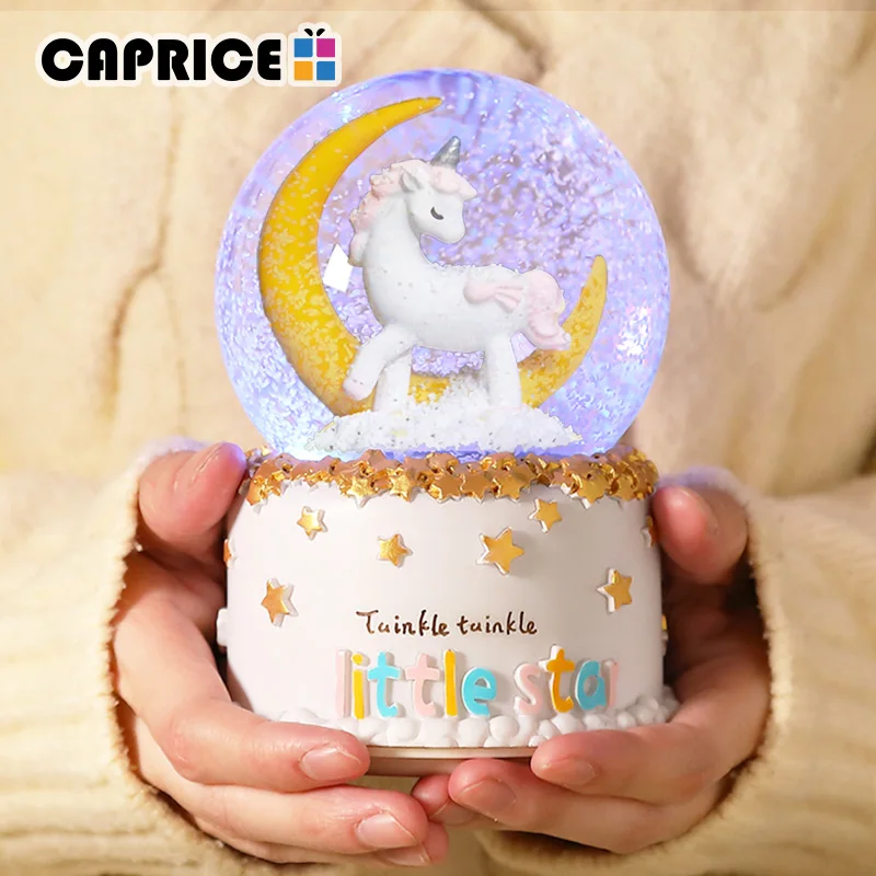 Хрустальный шар милая светодиодная лампа Музыкальная Коробка лошадь луна радуга