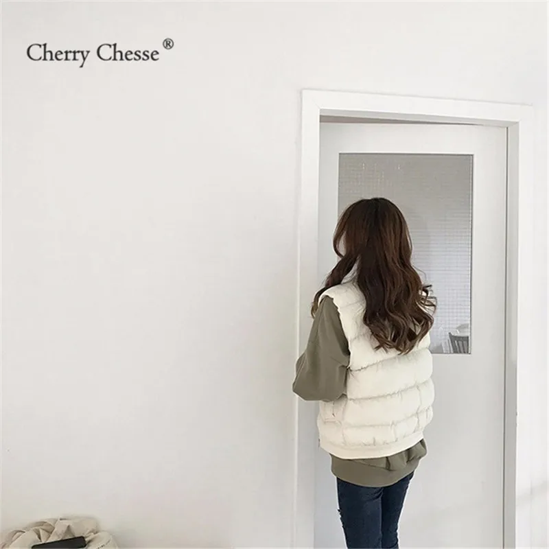Cherry Chesse Harajuku женский стеганый жилет с карманами на молнии отложным воротником