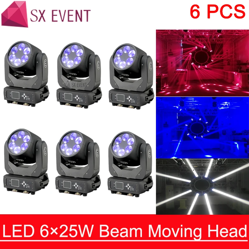6 шт./лот светодиодная супер луч 6x25 Вт LED движущаяся голова света для бара эффект