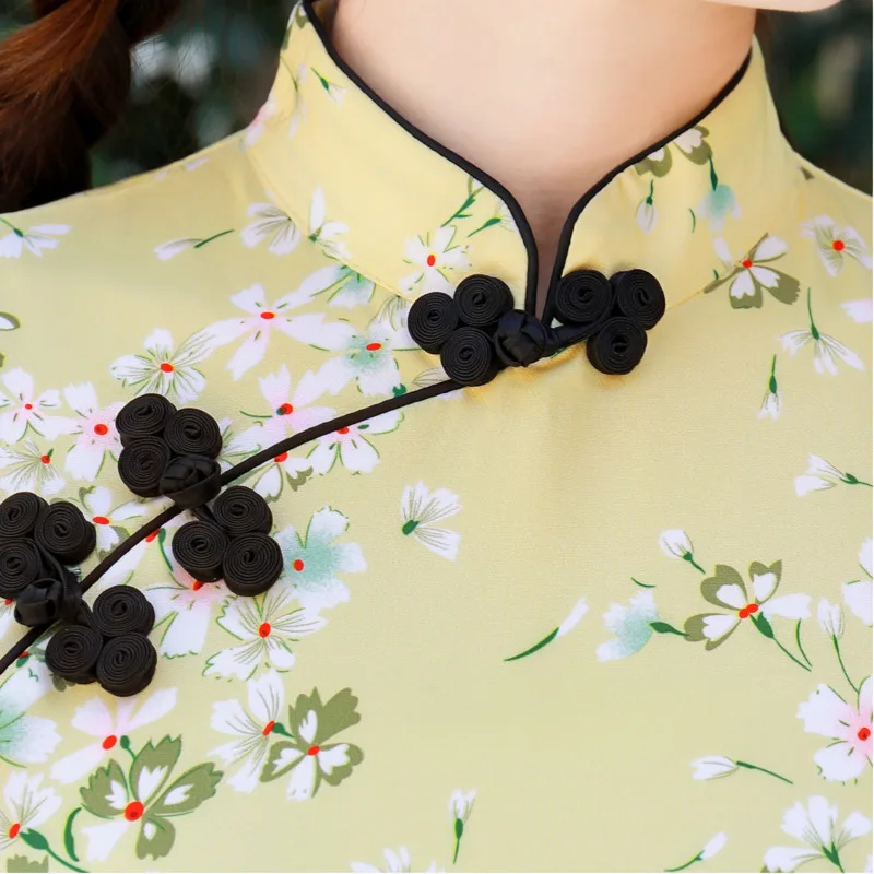 Рубашки Sheng Coco 3XL 4XL с цветами вишни блузка Чонсам желтым цветком Элегантная