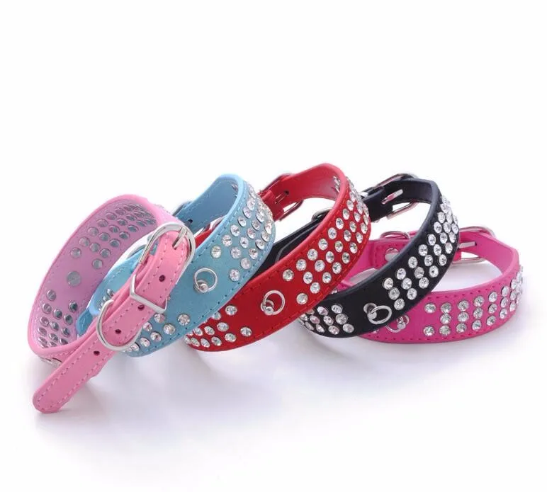 New style hot selling pet dog cat collar with diamond soft genuine leather puppy necklace 5 colors supplier | Дом и сад