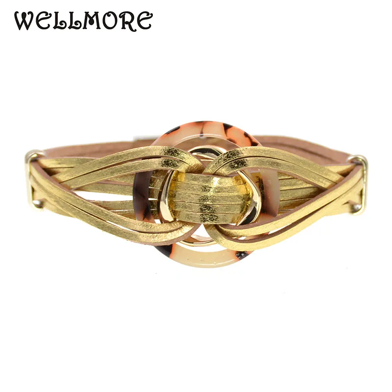Кожаные браслеты WELLMORE металлические для женщин и мужчин многослойные пар модные