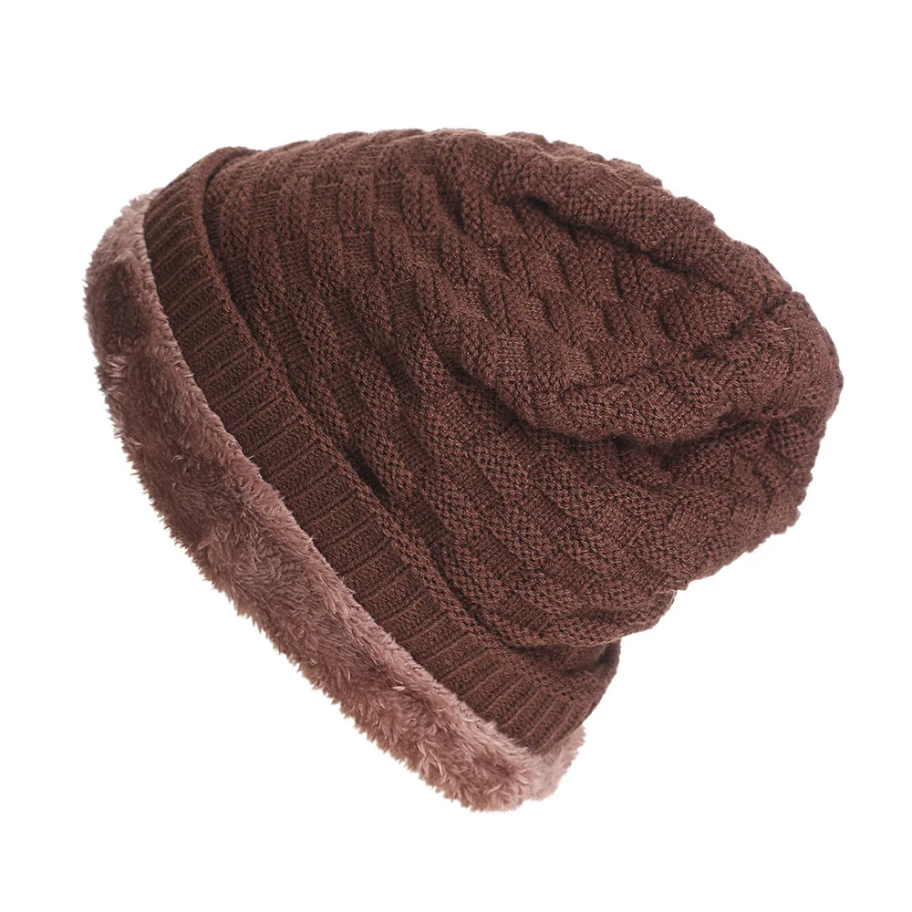 Осень и зима унисекс плюс бархатная Толстая вязаная шапка Skullies Beanies Мужская и женская уличная теплая полосатая Кепка в клетку Z178