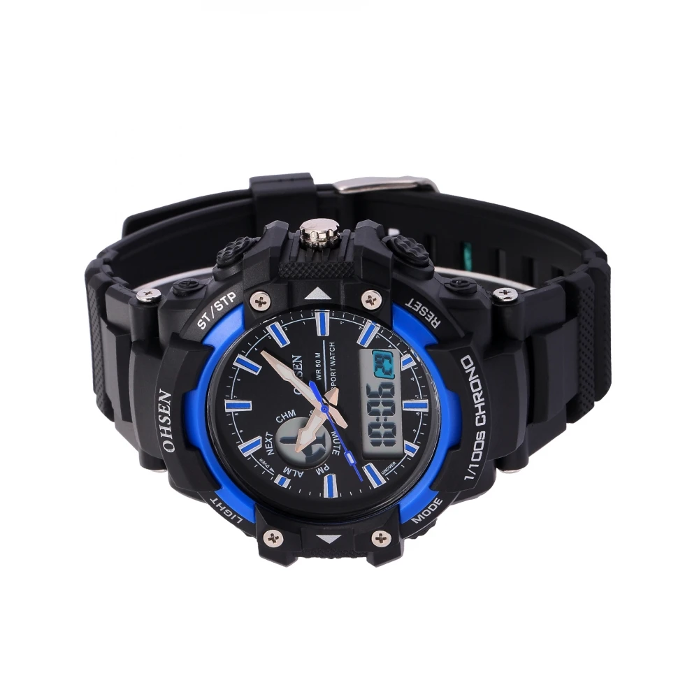 OHSEN Luxury Brand for Men Digital Dual Core Blue Case Date Alarm Stopwatch Quartz Rubber Band Sport Mens Watch /OHS245 | Наручные часы